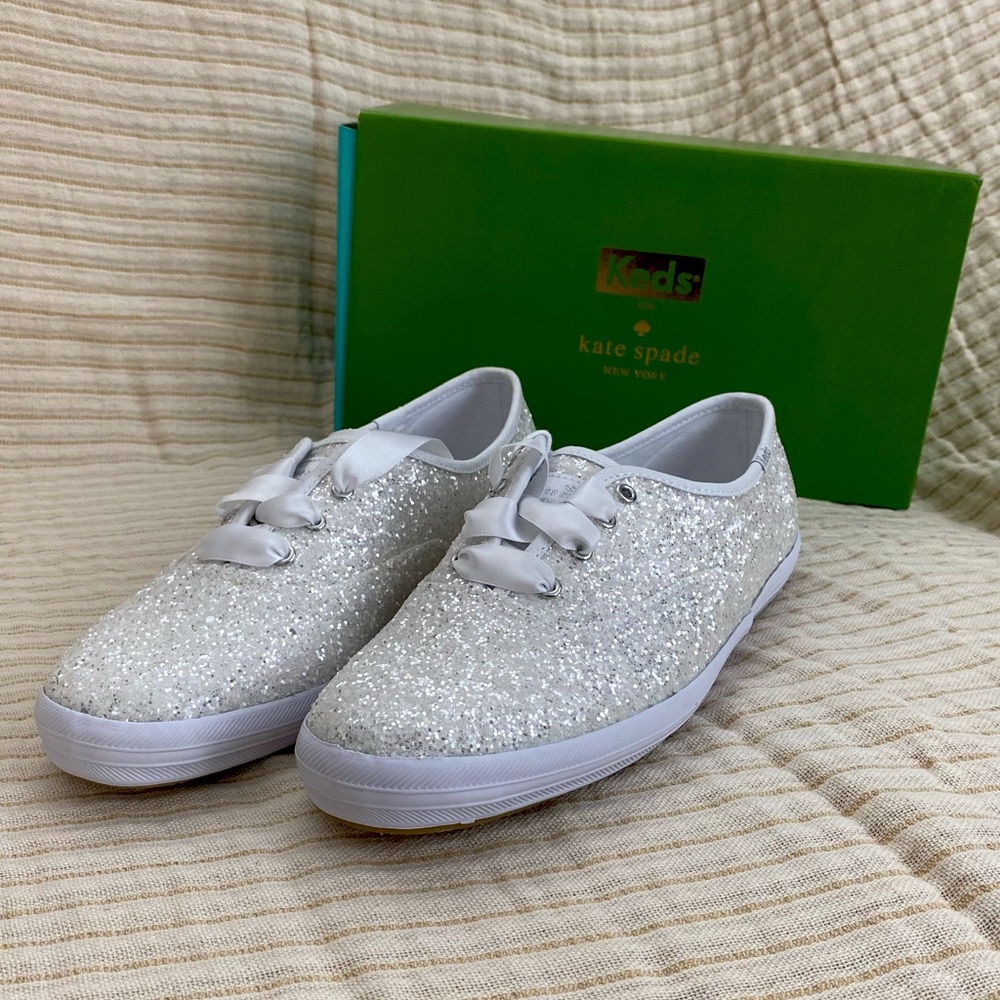 ✨BRAND NEW, UNWORN✨ Keds x Kate Spade New York white glitter sneakers. Size 9